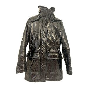 SAM “Emerson” coat, black patent-leather look, rain, snow, shearling